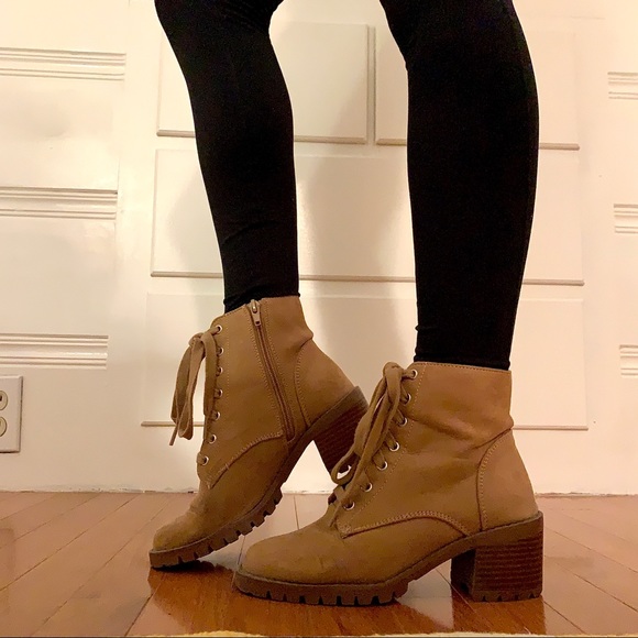 Shoes - Brown Heeled Combat Boots